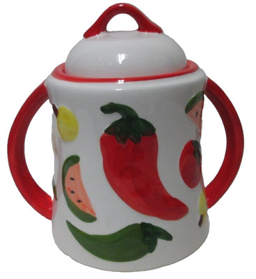 Panware Vintage Jalapeno Pepper Watermelon Garlic Jar Canister Lid Handles NEW