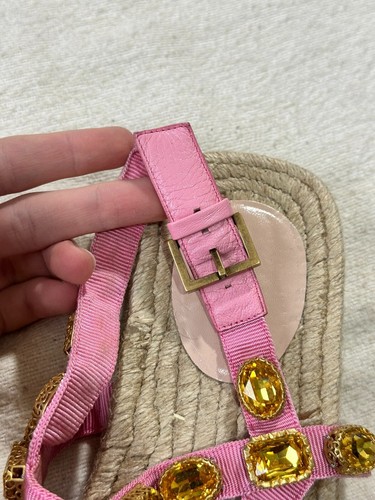 Authentic Gucci Sandals Espadrilles Grossgrain Crystals Pink size 38IT - Picture 7 of 13