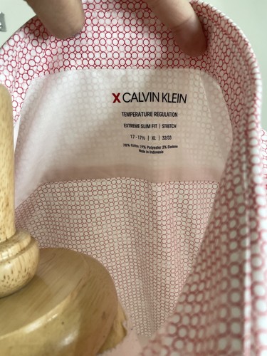 Calvin Klein Mens Shirt Red White Dot Print Woven Button Up Large - Picture 11 of 11