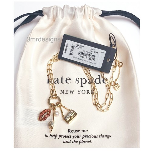 NWT Kate Spade HIT THE TOWN 12-K Gold Plated CZ Crystals Cluster Necklace - Picture 7 of 10