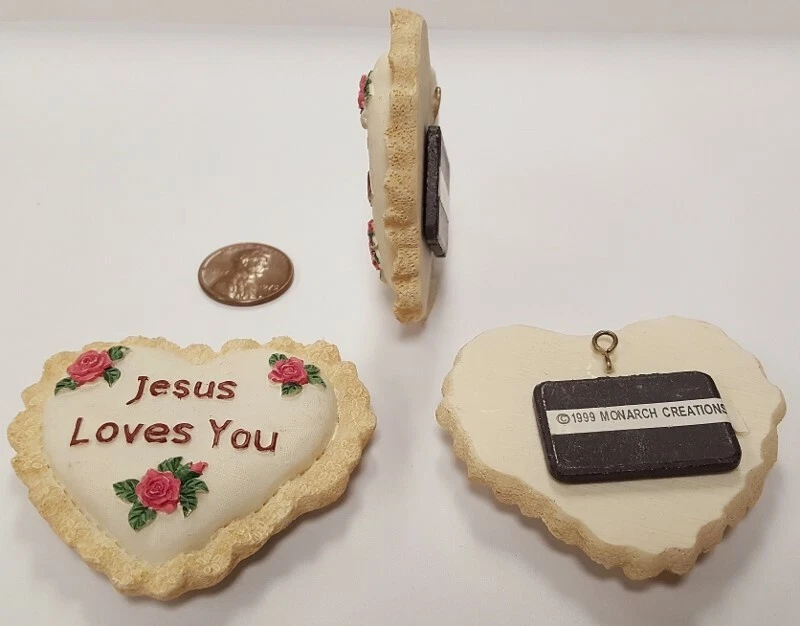 PINTADO A MANO JESÚS TE AMA 2" CORAZÓN ROSA FLOR COLGANTE ADORNO IMÁN N579 Foto 2 de 2