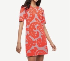 Ann Taylor Womens Mini Sweater Dress Size S Short Sleeve Leaf Print Viscose