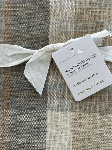 Pottery Barn Montecito Plaid Cotton/Linen Table Runner, Gray/Neutrals, 18"x108'' - Picture 6 of 8
