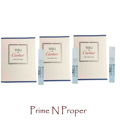 3 x Cartier Eau De Cartier Vetiver Bleu 0.05 oz 1.5 ml EDT Spray Mini  Sample