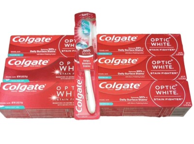 Lot 6 Colgate Optic White Stain Fighter Fresh Mint Gel Toothpaste 4.2oz Exp 2025