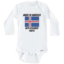 Made In America With Icelandic Parts Iceland Flag Long Sleeve Baby Bodysuit