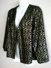 Chico's Travelers Collection 2 Glenda Jacket Black Gold Texture Open Front NEW