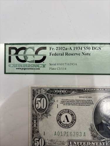 1934 $50 BOSTON FRN FEDERAL RESERVE NOTE PCGS 45 Fr. 2102-A DGS - Picture 4 of 5