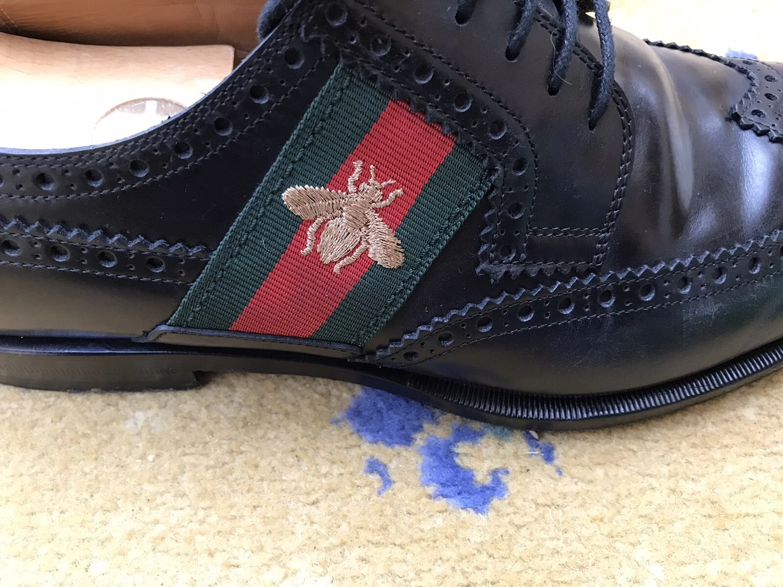 Chaussures Gucci à lacets cuir vert rouge toile abeille Oxford noir homme UK 10 US 11 44