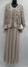 R M RICHARDS Womens Beige Open Front 3/4 Sleeves Jacket Sleeveless Maxi Dress 12