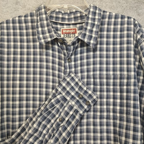Camisa Wrangler Jeans Co Para Hombres XL Blanca Azul Negra Cuadros Manga Larga Algodón - Imagen 5 de 15