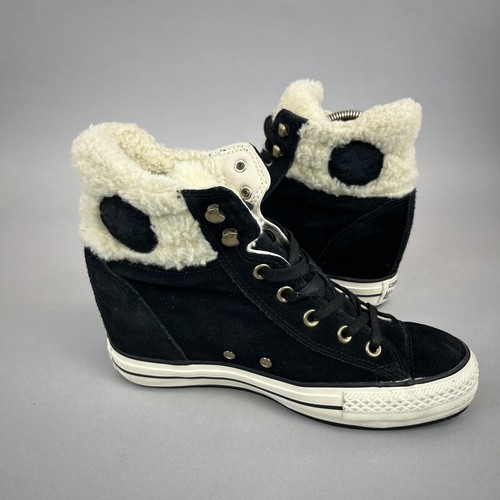 Converse Allstar Black Faded Suede Hidden Wedge Fur Trim Sneakers Trainers UK7 - Picture 11 of 21