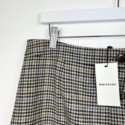 Whistles Houndstooth A-Line Wool Skirt 16 Button Through Beige Neutral RRP £99 - Picture 2 of 7