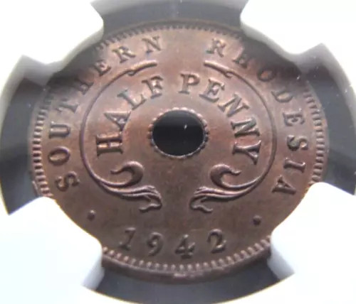 Southern Rhodesia KM14a Bronze Halfpenny 1942 NGC MS 64 RB.  Rare grade !