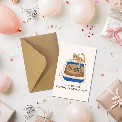 Funny Cat Dad Cards with Envelope and Sticker, Cute Father'S Day Card from Cat P - Picture 5 of 9