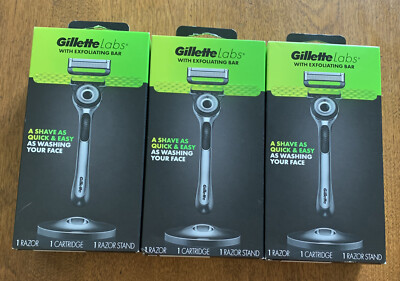 3x Gillette Labs with Exfoliating Bar 1 Razor 1 Cartridge 1 Stand