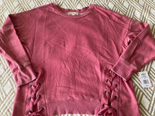 New Women's Pink Republic Mauve Side Lace Up Sweatshirt Shirt XL XLarge