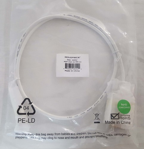 Monoprice 106002 3-Feet 32AWG Mini Display Port to VGA Cable - White - Picture 3 of 5