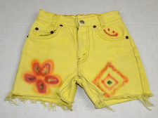 Vintage Kids Levis Jean Shorts Size 8 1992 Yellow Dyed Graffiti Made USA