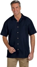 Navy MED Harriton CUBAVERA STYLE Men's Barbados Textured Button Down Shirt