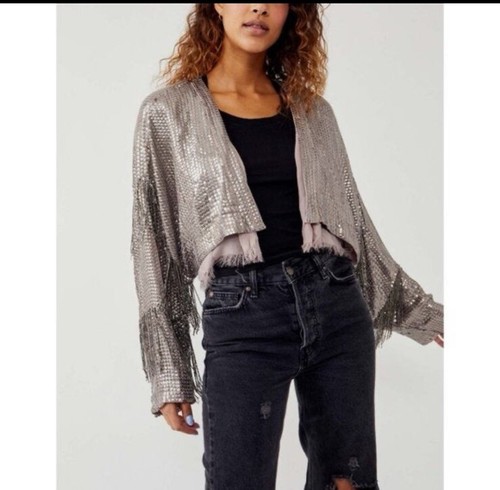 Chaqueta con flecos de lentejuelas Free People Sea Urchin encogiéndose de hombros-XL-$368 - Imagen 4 de 5
