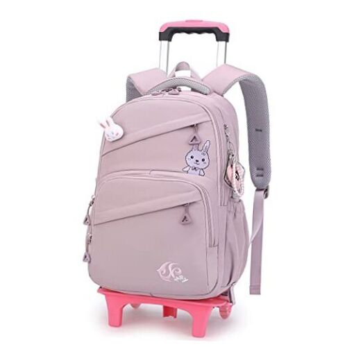 Rolling Backpack for Girls Trolley BookBag with Wheels 2 Wheels Purple-2 Wheels - Picture 1 of 7