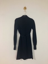Vintage Evan Wayne Original Black Dress Belted Pleated Mock Neck S