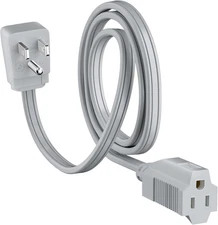 Appliance Power Extension Cord 4 Ft Gray, 3 Prong Heavy Duty Flat Wire Low Pr