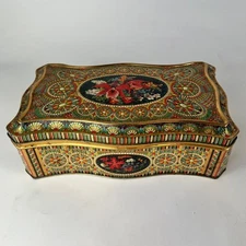 Vintage Holland Tin & 50+ Sewing Bias Tape Rolls Collectible Craft Supplies Box