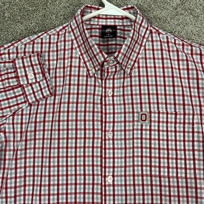 Ohio State Buckeyes Shirt Mens Small Red Gray Plaid Button Down NCAA OSU