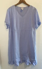 Match Point 100% Linen Dress Periwinkle Blue Coastal Artsy Lagenlook Large NWOT