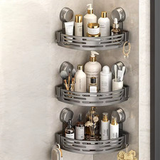 No Drill 3-Tier Corner Shower Caddy, Strong Suction Cup Shelf with Towel Bar  H