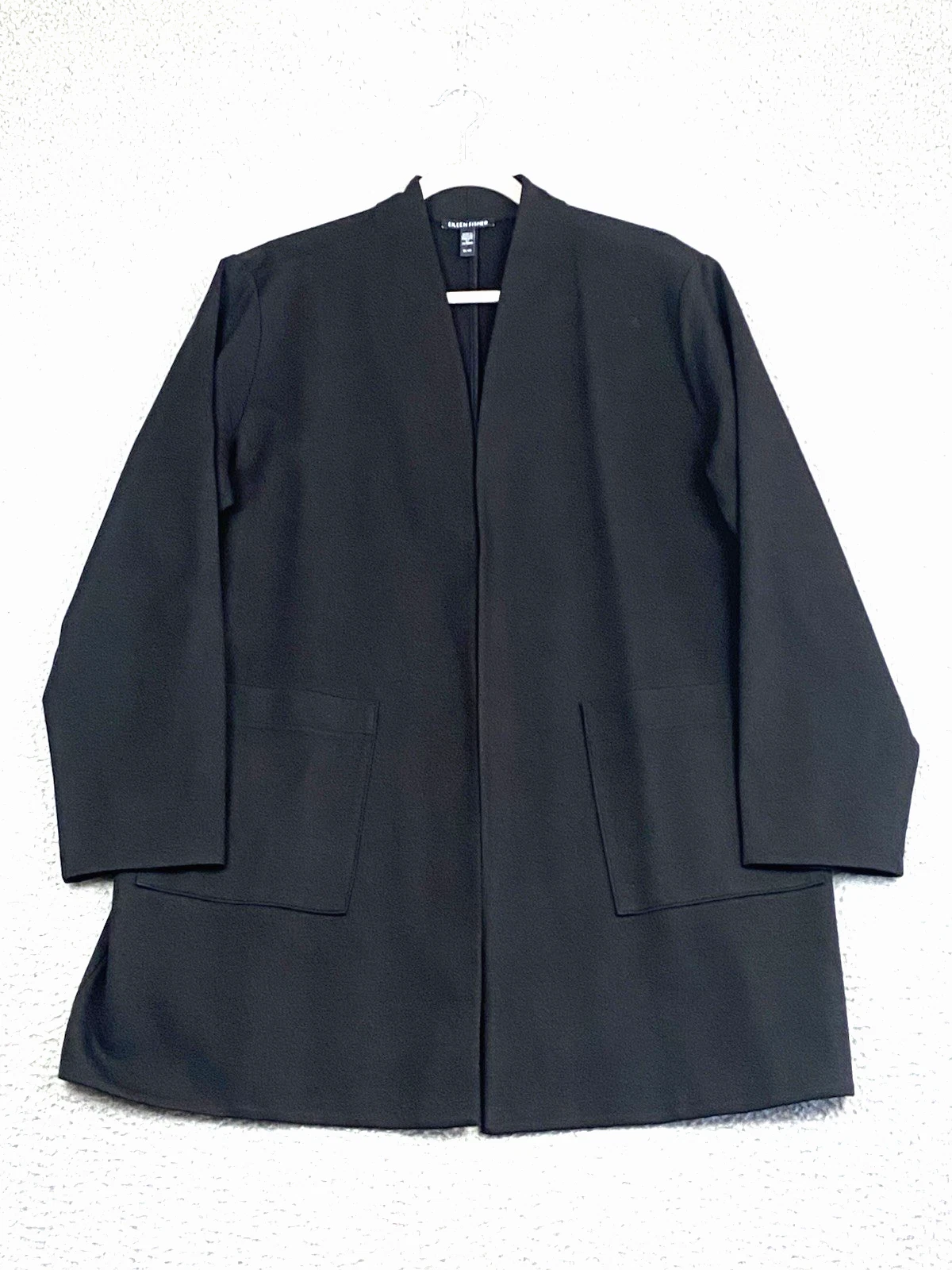 Eileen Fisher Washable Flex Ponte High Collar Longline Jacket Black Size XL EXC