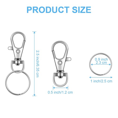 104PCS Swivel Snap Hooks with Key Rings, Metal Lobster Claw Clasp, Keychain R... - Picture 2 of 7