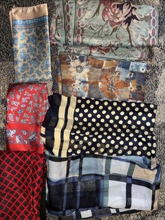 Vintage Lot Of 7 Women’s Scarf Set Mixed Estate Various Colors Sizes Silk Square