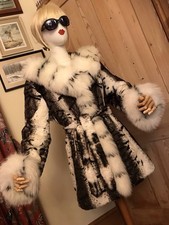 STUNNING FAUX FUR JACKET COAT HOOD ARCTIC FOX CROSS MINK TIE BELT BOHO WINTER M