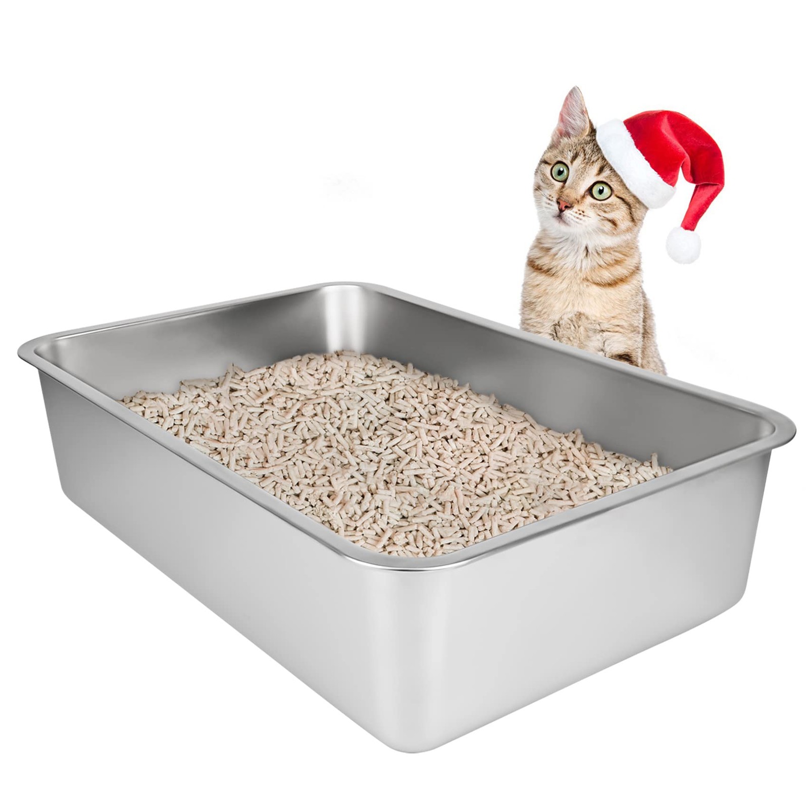 Lettiera per Gatti in Acciaio Inox, Lettiera Gatto Grande per Gatti E Conigli, N