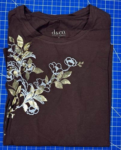 Denim&Co. Dark Brown Jersey Long Sleeve Printed Golden Floral Sz X-Large - Picture 5 of 7