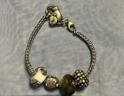 Vintage LAA 925 Sterling Silver TROLLBEADS Fish Connector Charm Bracelet