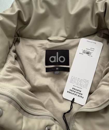 Alo Yoga Gold Rush Puffer Coat M Faux Leather Zipper Sand Beige NWT - Picture 4 of 23