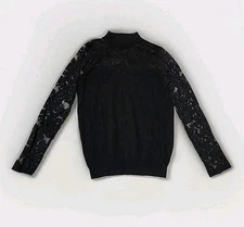 Ivanka Trump Shirt Womens Medium Black Lace Overlay Long Sleeve Pullover