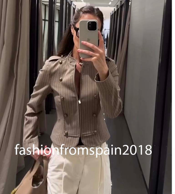 ZARA NEW WOMAN ARMY-STYLE STRIPED TAILORED BLAZER LT. TAN XS-XXL