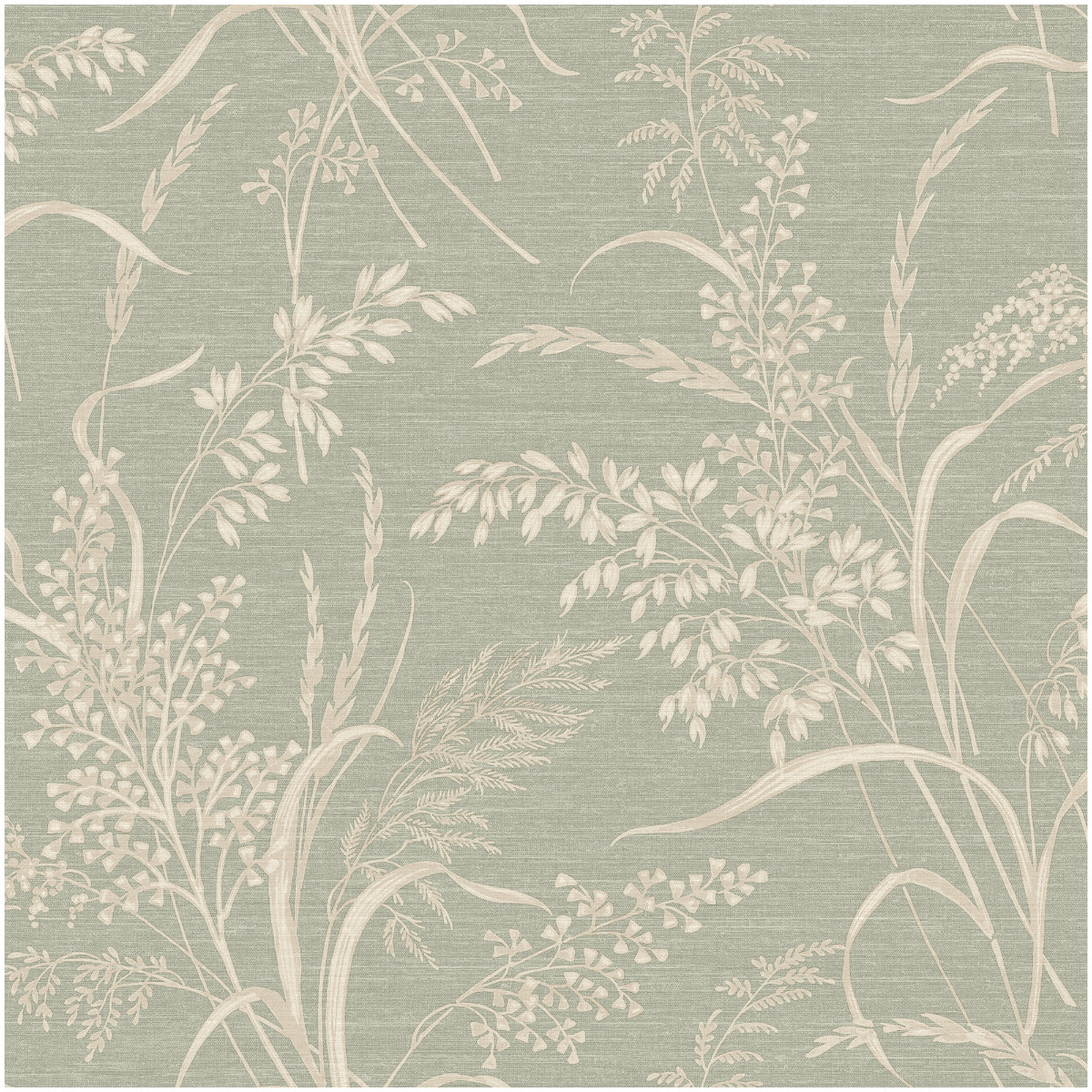 Botanical Silhouette Wallpaper Sage Cream Leaf Meadow Linen Effect Decor Vinyl