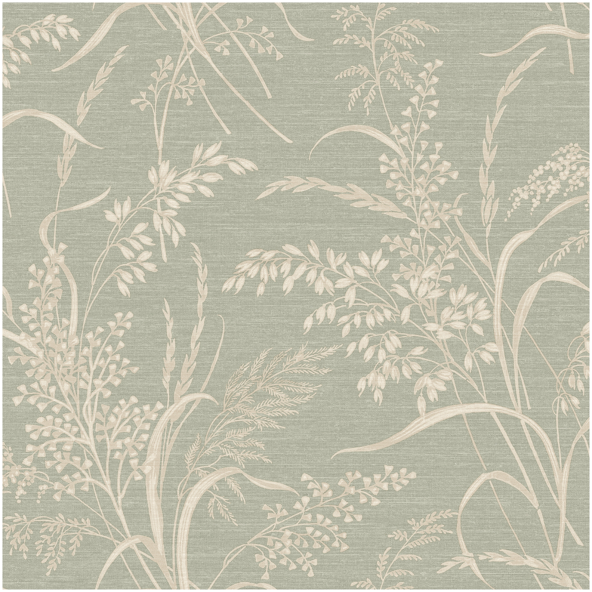 Botanical Silhouette Wallpaper Sage Cream Leaf Meadow Linen Effect Decor Vinyl