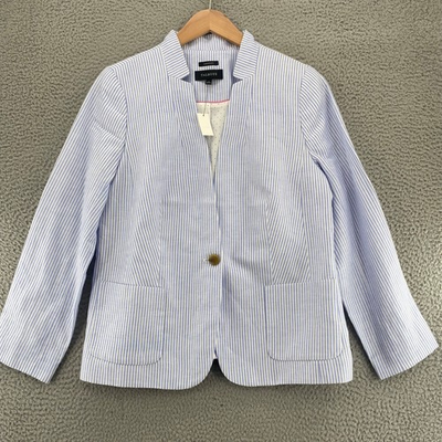 #ad Talbots Blazer Womens 14 Aberdeen Blue Striped Linen Cotton Button Up Office NWT $44.99