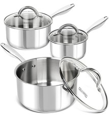 6-Piece Stainless Steel Pot Set, 1QT, 2QT & 3QT