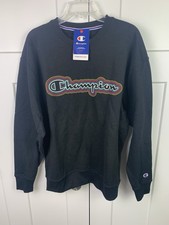 NWT Champion Women  s Crew Sweatshirt Large Black Cursive Logo Spell out