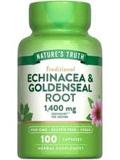 Echinacea Goldenseal Capsules Herbal Supplement Vegan 100 Count 1400mg Total
