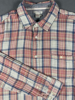 Carbon 2 Cobalt Men's Large Linen/Cotton L/S Button Up Shirt Red Plaid Grunge