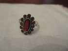 Vintage sterling silver Bohemian rose cut garnet ring signed 830 CW, size 5.5